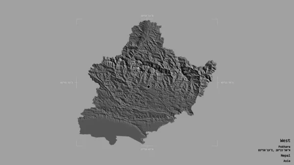Obszar Zachodu Region Rozwoju Nepalu Odizolowany Solidnym Tle Georeferencyjnym Polu — Zdjęcie stockowe