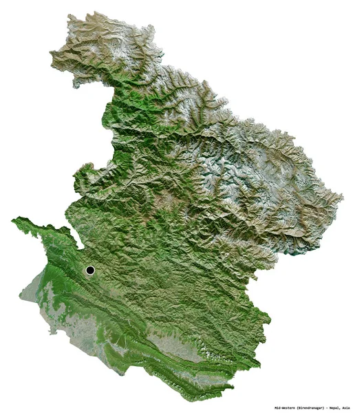ネパールの開発地域である中西部の形で 首都は白い背景に孤立している 衛星画像 3Dレンダリング — ストック写真