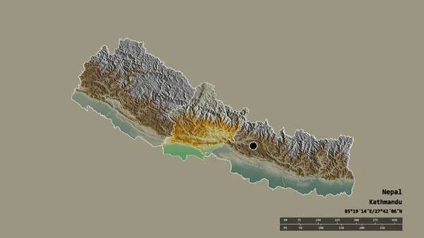 Forma Desnaturalizada Nepal Con Capital División Regional Principal Zona Oeste — Foto de Stock