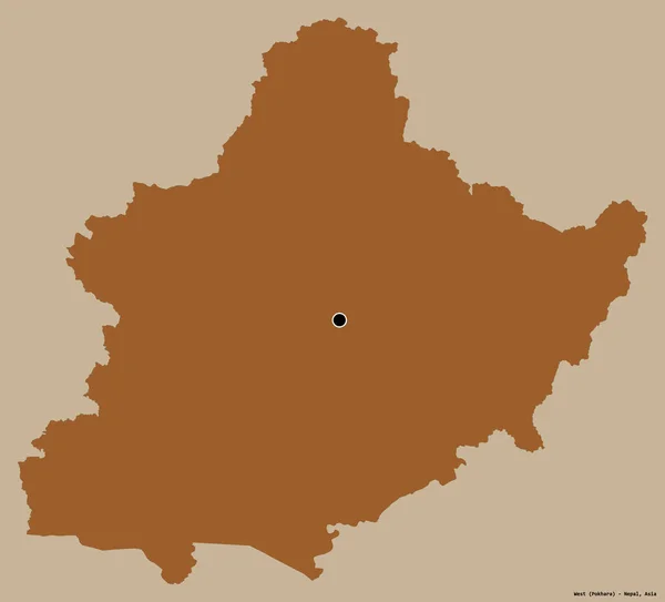 西の形 ネパールの開発地域 その資本金は 固体の色の背景に隔離されました パターン化されたテクスチャの構成 3Dレンダリング — ストック写真