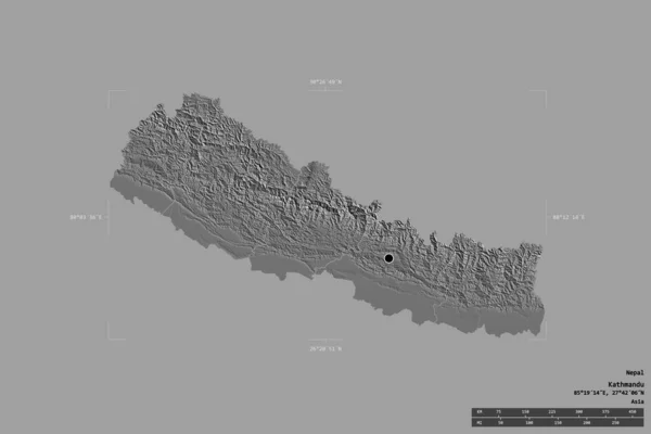 Área Nepal Isolada Fundo Sólido Uma Caixa Delimitadora Georreferenciada Divisão — Fotografia de Stock
