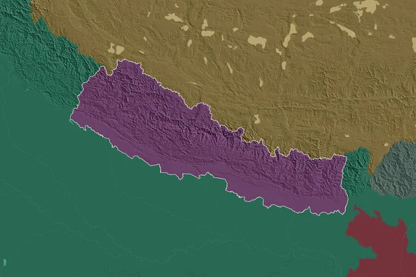 Расширенная Территория Очерченного Непала Цветная Карта Высоты Рендеринг — стоковое фото