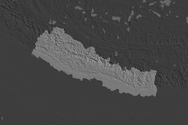 Forma Nepal Separada Pela Dessaturação Áreas Vizinhas Mapa Elevação Bilevel — Fotografia de Stock