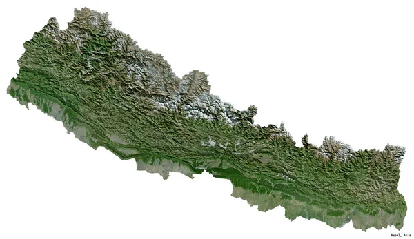 Forma Nepal Com Sua Capital Isolada Fundo Branco Imagens Satélite — Fotografia de Stock