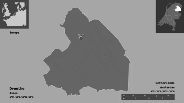 Forma Drenthe Província Holanda Sua Capital Escala Distância Previews Rótulos — Fotografia de Stock