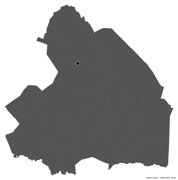 荷兰德伦特省的形状 其首都被白色背景隔离 Bilevel高程图 3D渲染 — 图库照片
