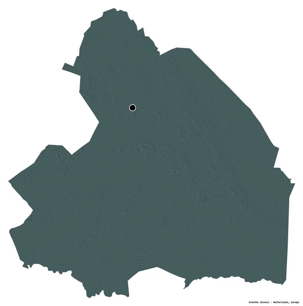 オランダのドレンテ州の形で その首都は白い背景に隔離されています 色の標高マップ 3Dレンダリング — ストック写真