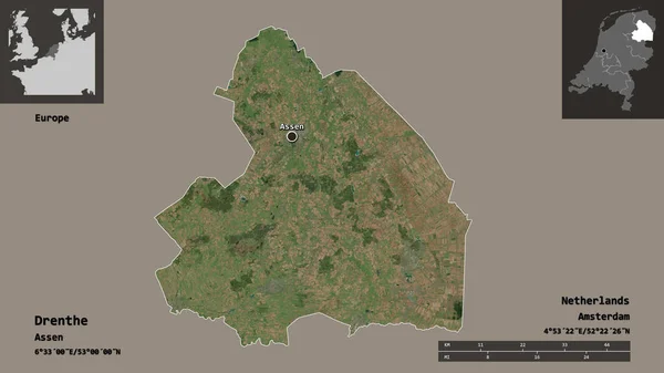 Shape Drenthe Provinz Der Niederlande Und Ihre Hauptstadt Entfernungsskala Vorschau — Stockfoto