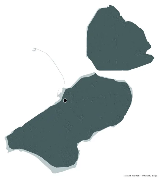 Σχήμα Flevoland Επαρχία Της Ολλανδίας Την Πρωτεύουσά Του Απομονωμένη Λευκό — Φωτογραφία Αρχείου