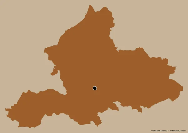 Form Gelderland Provinsen Nederländerna Med Sin Huvudstad Isolerad Solid Färg — Stockfoto