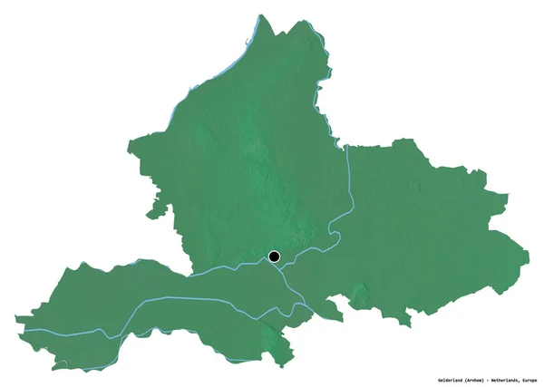 オランダのゲルダーラント州の形で その首都は白い背景に隔離されています 地形図 3Dレンダリング — ストック写真