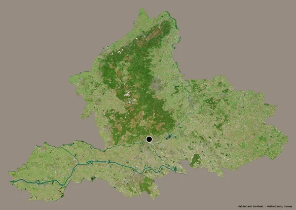 荷兰吉尔德兰省的形状 其首都以纯色背景隔离 卫星图像 3D渲染 — 图库照片