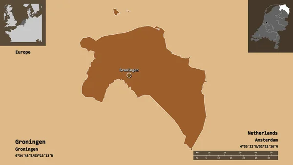 Forma Groninga Provincia Holanda Capital Escala Distancia Vistas Previas Etiquetas — Foto de Stock