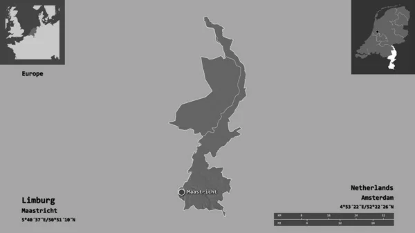 Form Von Limburg Provinz Der Niederlande Und Seiner Hauptstadt Entfernungsskala — Stockfoto