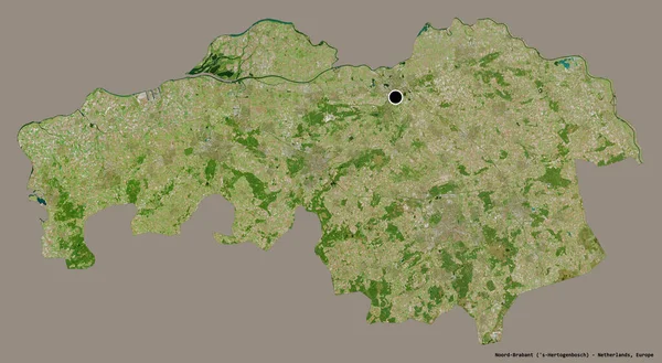 荷兰的Noord Brabant形状 其首都以纯色背景隔离 卫星图像 3D渲染 — 图库照片