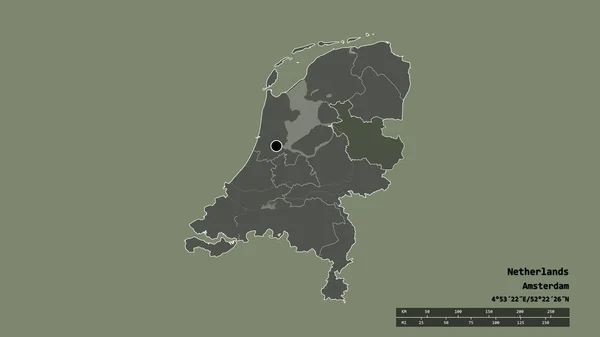 Forma Dessaturada Holanda Com Sua Capital Principal Divisão Regional Área — Fotografia de Stock