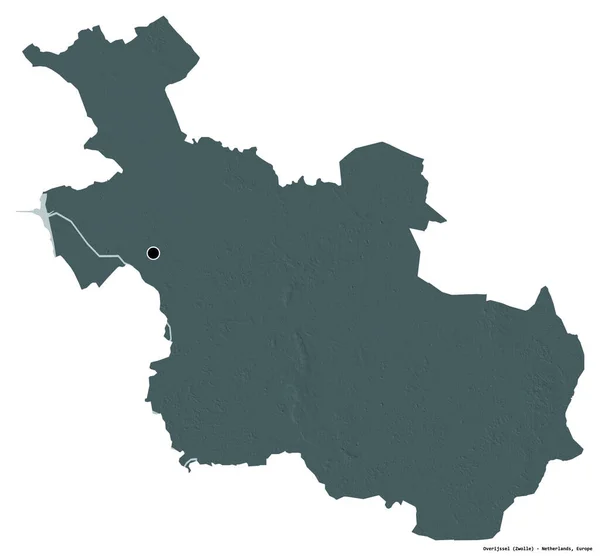 荷兰省Overijssel的形状 其首都被白色背景隔离 彩色高程图 3D渲染 — 图库照片