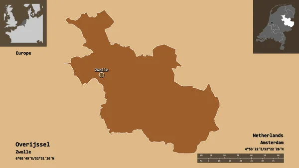 Form Von Overijssel Provinz Der Niederlande Und Seiner Hauptstadt Entfernungsskala — Stockfoto