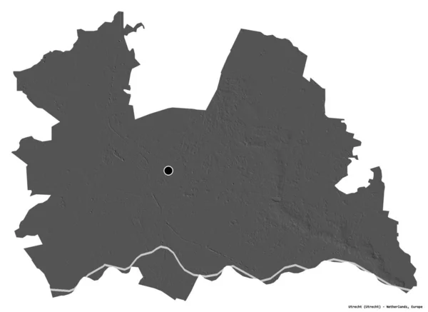 Form Utrecht Provinsen Nederländerna Med Huvudstaden Isolerad Vit Bakgrund Höjdkarta — Stockfoto