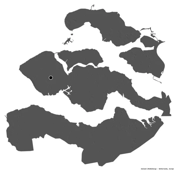 Kształt Zeelandu Prowincja Niderlandów Stolicą Odizolowaną Białym Tle Dwupoziomowa Mapa — Zdjęcie stockowe