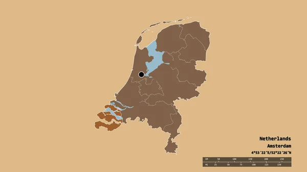 その首都 主要な地域部門と分離されたゼーラント州地域とオランダの荒廃した形 ラベル 規則的にパターン化されたテクスチャの構成 3Dレンダリング — ストック写真