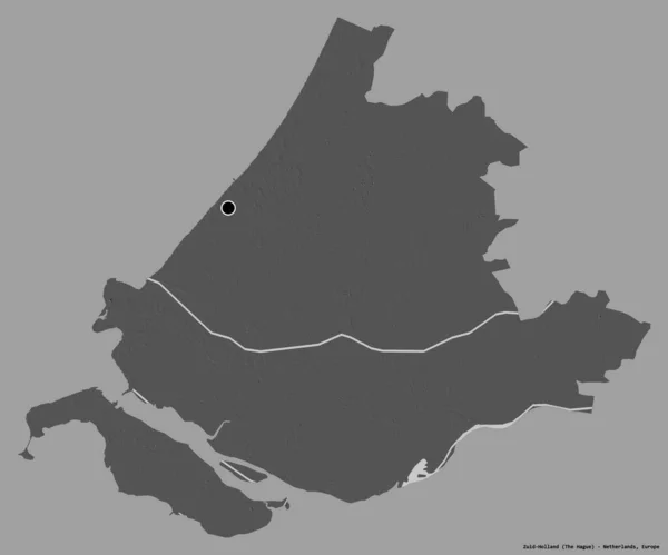 オランダの州であるZuid Holland ザイド オランダ の形で その首都はしっかりとした色の背景に隔離されています 標高マップ 3Dレンダリング — ストック写真