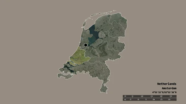 Desaturated Shape Netherlands Its Capital Main Regional Division Separated Zuid — Stock Photo, Image