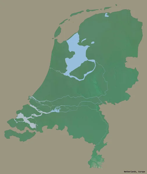 Форма Нідерландів Столицею Ізольованою Суцільному Кольоровому Фоні Карта Рельєфу Візуалізація — стокове фото