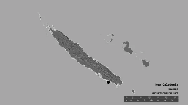Обесцвеченная Форма Новой Каледонии Столицей Главным Региональным Делением Отделенным Районом — стоковое фото