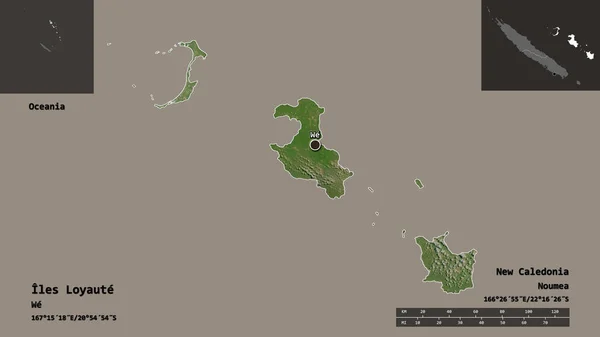 Shape Iles Loyaute Provinsi Kaledonia Baru Dan Ibukotanya Skala Jarak — Stok Foto