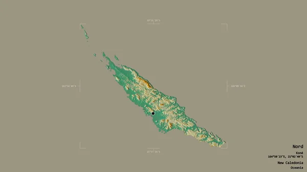 新喀里多尼亚北部的一个地区 在一个地理参照框的坚实背景下被隔离 地形浮雕图 3D渲染 — 图库照片