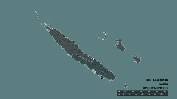 ニューカレドニアの首都 主要な地域部門と分離したサッド地域での荒廃した形 ラベル 色の標高マップ 3Dレンダリング — ストック写真