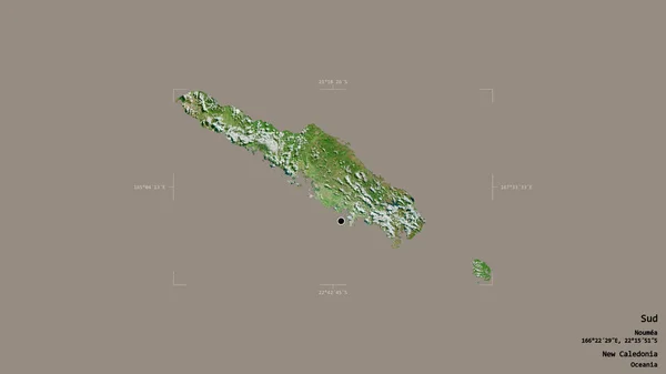 Area Sud Province New Caledonia Isolated Solid Background Georeferenced Bounding — Stock Photo, Image
