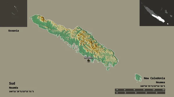 Shape Sud Province New Caledonia Its Capital Distance Scale Previews — Stock Photo, Image