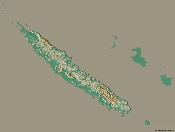 Форма Новой Каледонии Столицей Изолирована Сплошном Цветном Фоне Топографическая Карта — стоковое фото