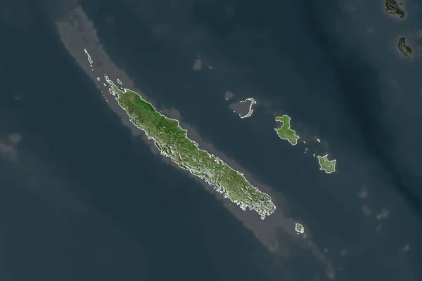 新喀里多尼亚的形状因邻近地区的荒芜而分隔开来 卫星图像 3D渲染 — 图库照片