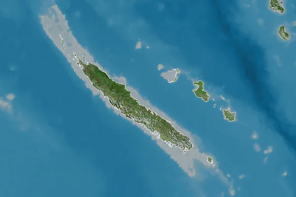 Extended Area New Caledonia Country Outline International Regional Borders Satellite — Stock Photo, Image