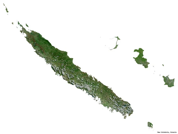 Tvar Nové Kaledonie Hlavním Městem Izolovaným Bílém Pozadí Satelitní Snímky — Stock fotografie