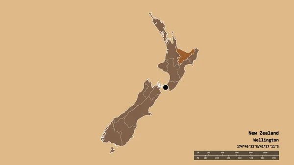 Forma Desnaturalizada Nueva Zelanda Con Capital División Regional Principal Zona — Foto de Stock
