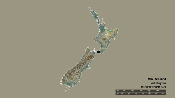 Vyprahlý Tvar Nového Zélandu Hlavním Městem Hlavní Regionální Divizí Odděleným — Stock fotografie