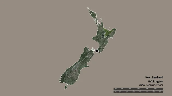 主要な地域部門と分割されたニュージーランドの荒廃した形豊かな地域の湾 ラベル 衛星画像 3Dレンダリング — ストック写真