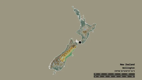 Zéland Kiszáradt Alakja Fővárosával Regionális Körzetével Szétválasztott Canterbury Területtel Címkék — Stock Fotó