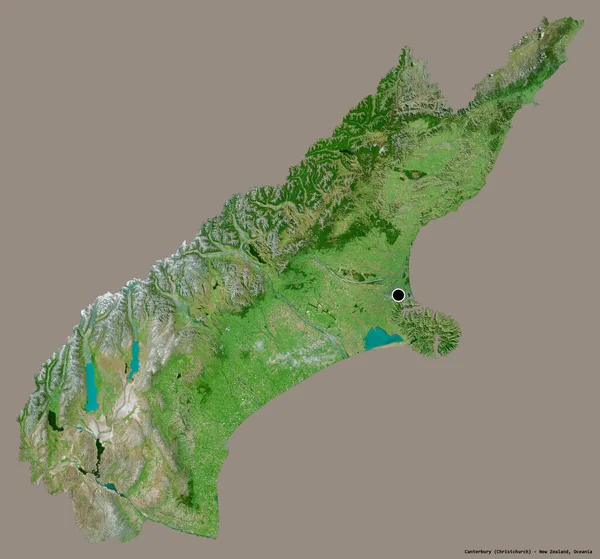 坎特伯雷形状 新西兰地区议会 其首都隔离在一个坚实的色彩背景 卫星图像 3D渲染 — 图库照片