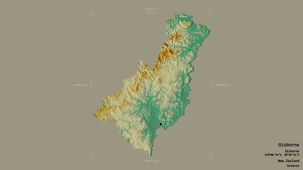 Gisborne地区 新西兰区域委员会 在一个地理参照框的坚实背景上被隔离 地形浮雕图 3D渲染 — 图库照片