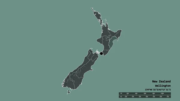Forma Desnaturalizada Nueva Zelanda Con Capital División Regional Principal Área — Foto de Stock