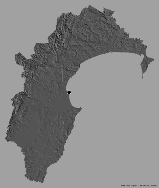 新西兰地方议会霍克湾的形状 其首都被坚固的色彩背景隔离 Bilevel高程图 3D渲染 — 图库照片