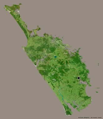 Yeni Zelanda 'nın bölgesel konseyi Northland' ın şekli, başkenti katı bir renk arkaplanı ile izole edilmiştir. Uydu görüntüleri. 3B görüntüleme