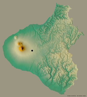 Yeni Zelanda 'nın bölgesel konseyi Taranaki' nin şekli, başkenti katı renk arka planında izole edilmiş. Topografik yardım haritası. 3B görüntüleme
