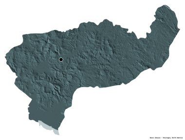 Boaco 'nun şekli, Nikaragua Bölümü, başkenti beyaz arka planda izole edilmiş. Renkli yükseklik haritası. 3B görüntüleme