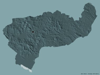 Nikaragua departmanı Boaco 'nun şekli, sermayesi koyu renk arka planda izole edilmiş. Renkli yükseklik haritası. 3B görüntüleme